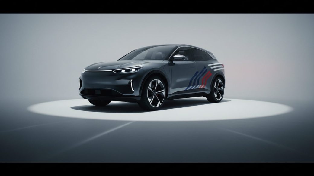A sleek made-in-India electric SUV parked on a clean studio backdrop with a subtle UK Union Jack color accent, photorealistic news thumbnail, no text or logos.