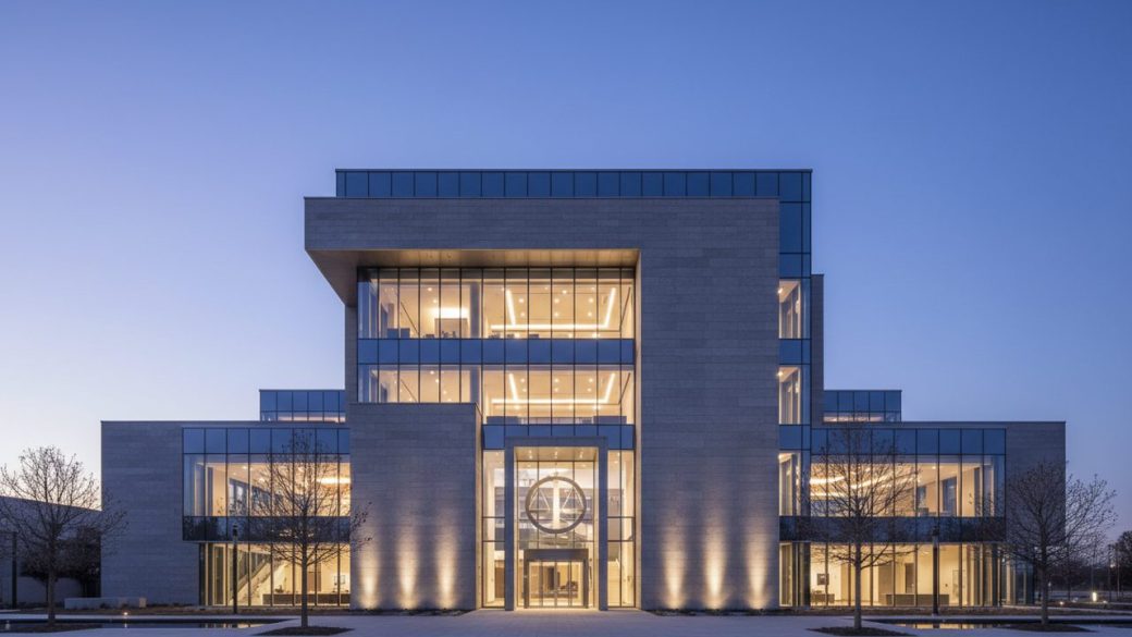 A single SEBI office signboard on a clean glass facade, dramatic side lighting, sharp focus, high contrast, uncluttered blurred background, no text overlay or watermark