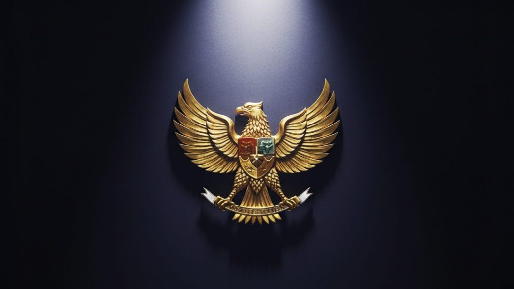 A single golden Garuda-style eagle emblem on a clean dark background, dramatic spotlight, high-contrast, symbolizing fast-track market approval, no text or watermark
